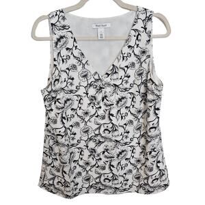 White House Black Market Top Floral Blouse Women S White V Neck Top Sleeveless